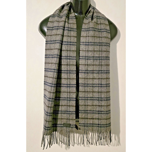 Coach Plaid Scarf, Cashmere Wool Blend,Winter Scarf Gray 12" x 64" - Picture 1 of 4